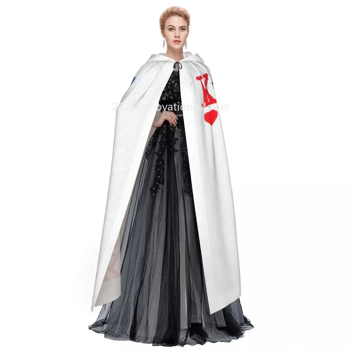 2025 New Poker Card King Adult Cloak Cape Hooded Medieval Costume Witch Wicca Elf Purim Carnival Party