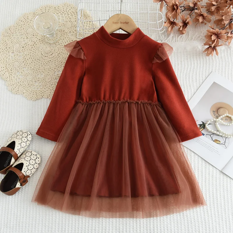 

Autumn and Winter Girls' Mesh Dress Wind Long Sleeve Princess Dress Mesh Dress3-7Hot Sale