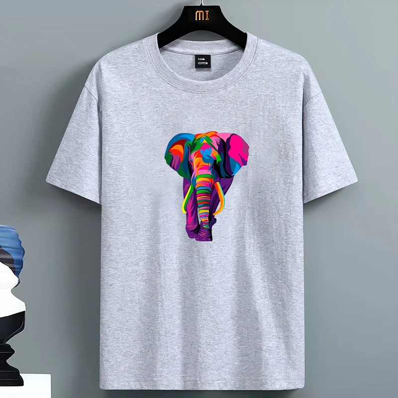 

Модные мужские футболки с цветным принтом слона, летняя хлопковая футболка, повседневная одежда с круглым вырезом, хип-хоп, с коротким рукавом