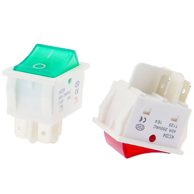 KCD4 AC 40A 250V Rocker Switch 25x31mm ON-OFF 2 Position 4/6 Pins With Light Power Switch