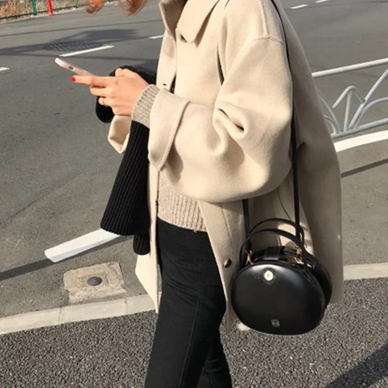 معطف صوف للنساء سترات صوفية واحدة الصدر بياقة مقلوبة معطف عتيق للمكتب ملابس خارجية للسيدات لخريف وشتاء 2025