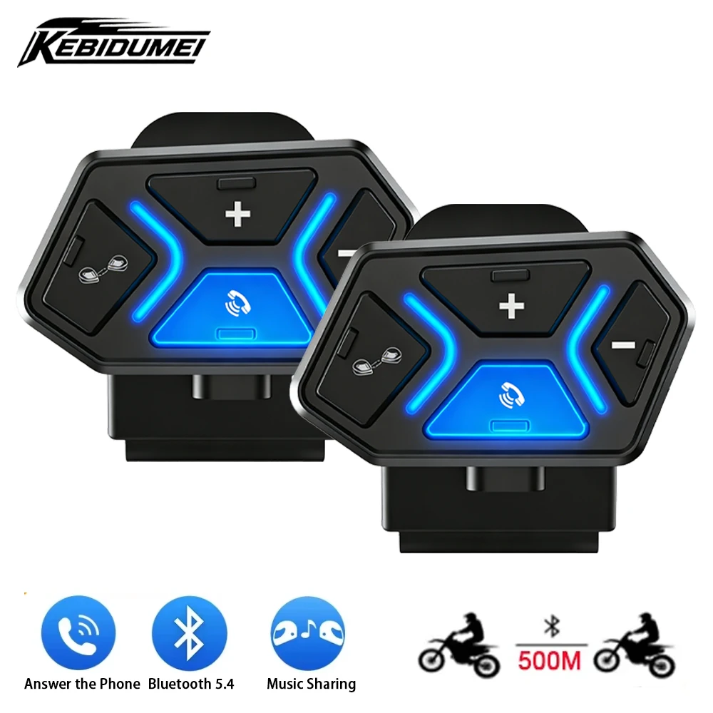 

KEBIDUMEI Helmet Headset Motorcycle Intercom BT5.4 Wireless Speaker 500m Music Sharing Headphone For 2 Riders Moto Accessories