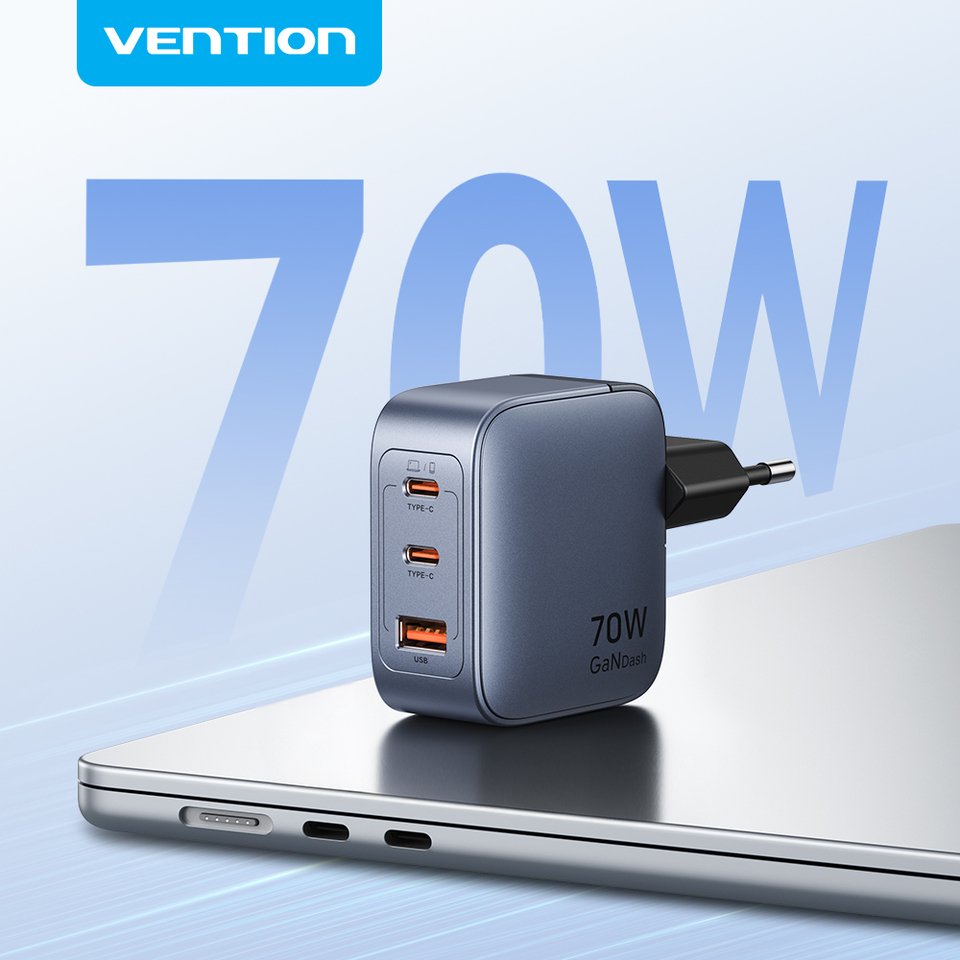 Vention 70W GaN Charger Type C Quick Charge 4.0 3.0 USB Charger For iPhone 16 15 14 Pro Macbook Air Laptop Tablet PD Fast Charge 