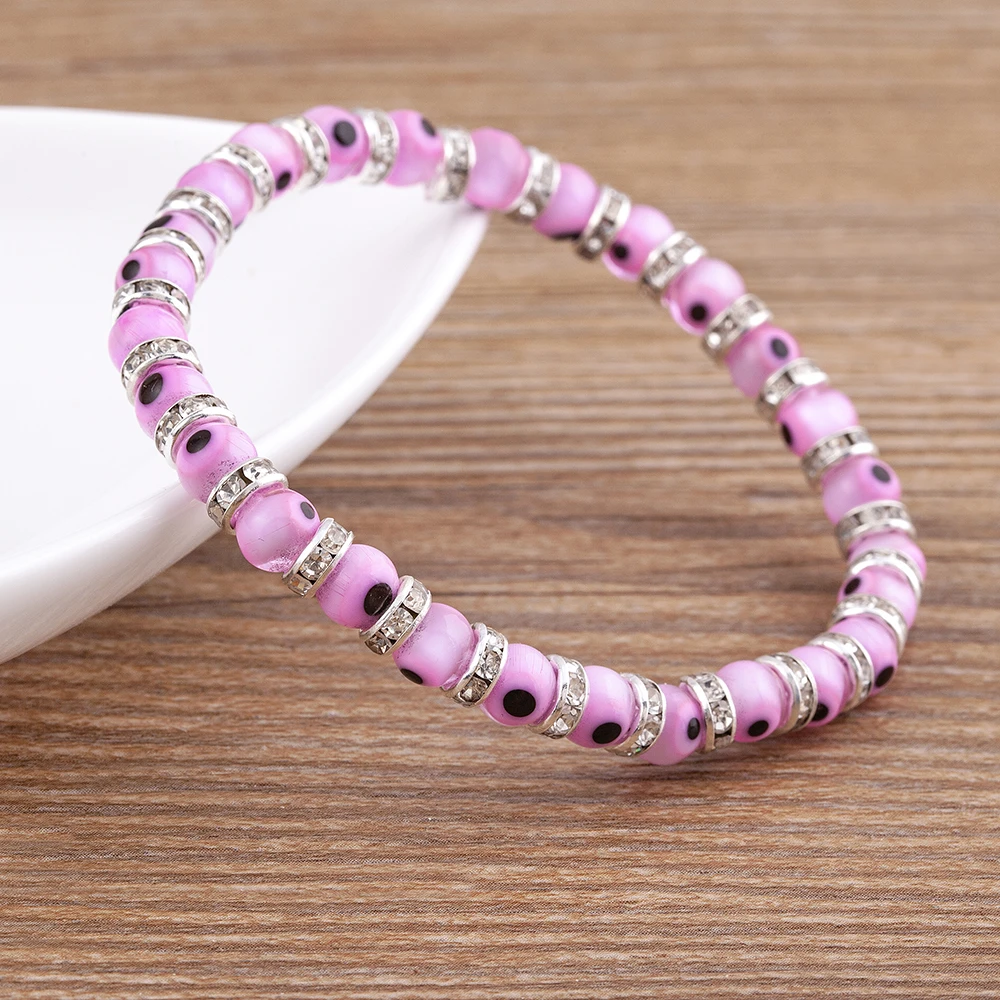 Gorąca sprzedaż 8 kolorów Fashion Design bransoletka z koralików Evil Eye mężczyźni kobiety 6MM klasyczny Mini makrama kryształowe wiszące regulowana biżuteria prezent