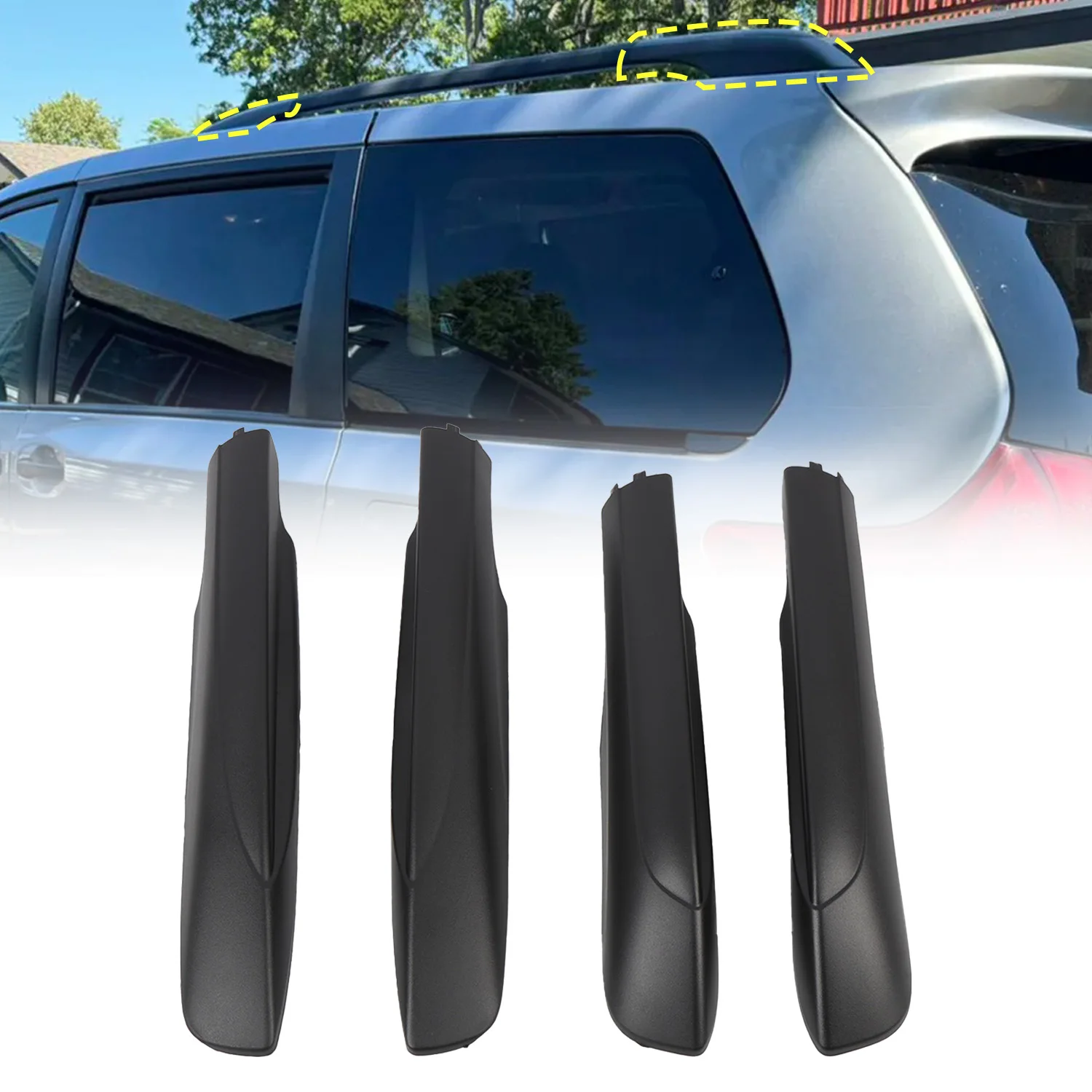 For Toyota Sienna 2011-2020 Car Roof Rails Rack Leg Cover End Cap Protector Cover Matte Black Exterior Accessories 4PCS