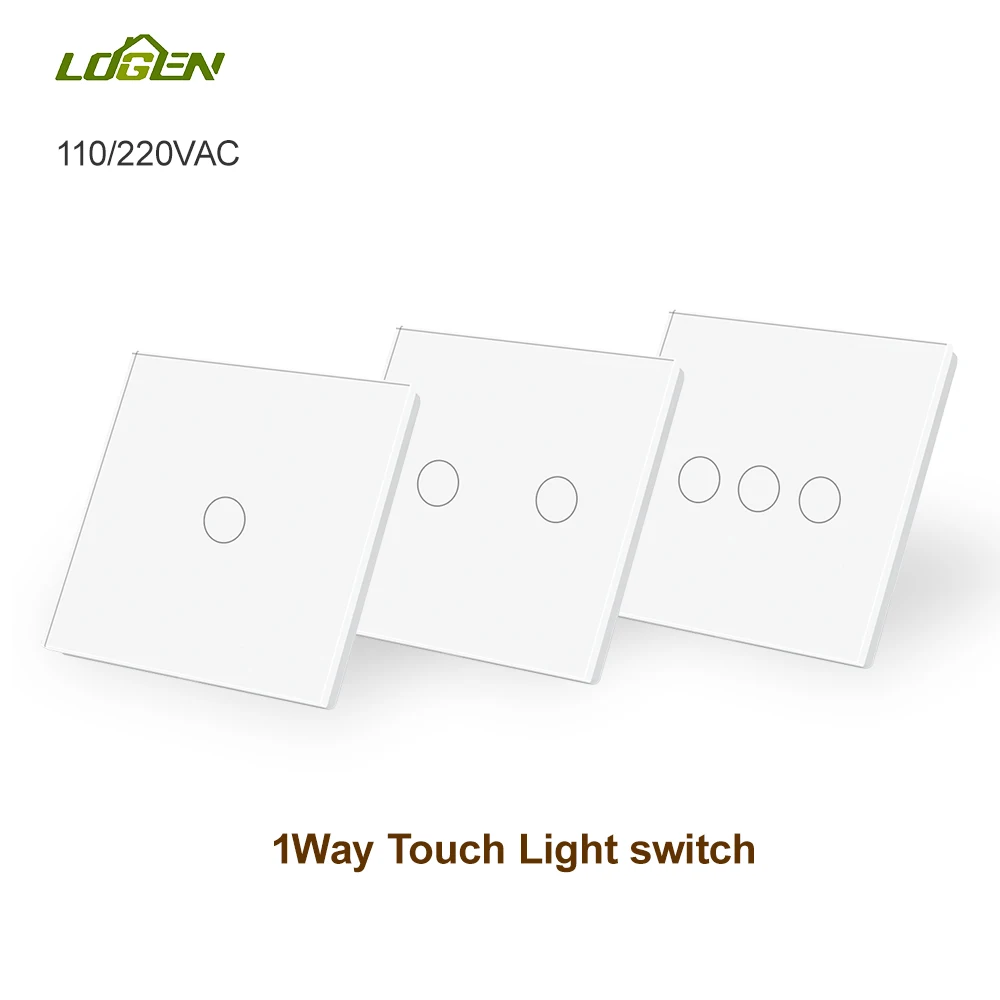 Logen Wall Touch Light Switch 1/2/3Gang 1Way EU Standard Sensor Switch Waterproof Tempered Crystal Glass Panel No Neutral Wire