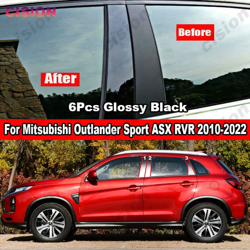 For Mitsubishi ASX Outlander Sport Glossy Black Window Door Column Center B C Pillars Posts Cover Trim Mirror Effect PC Sticker