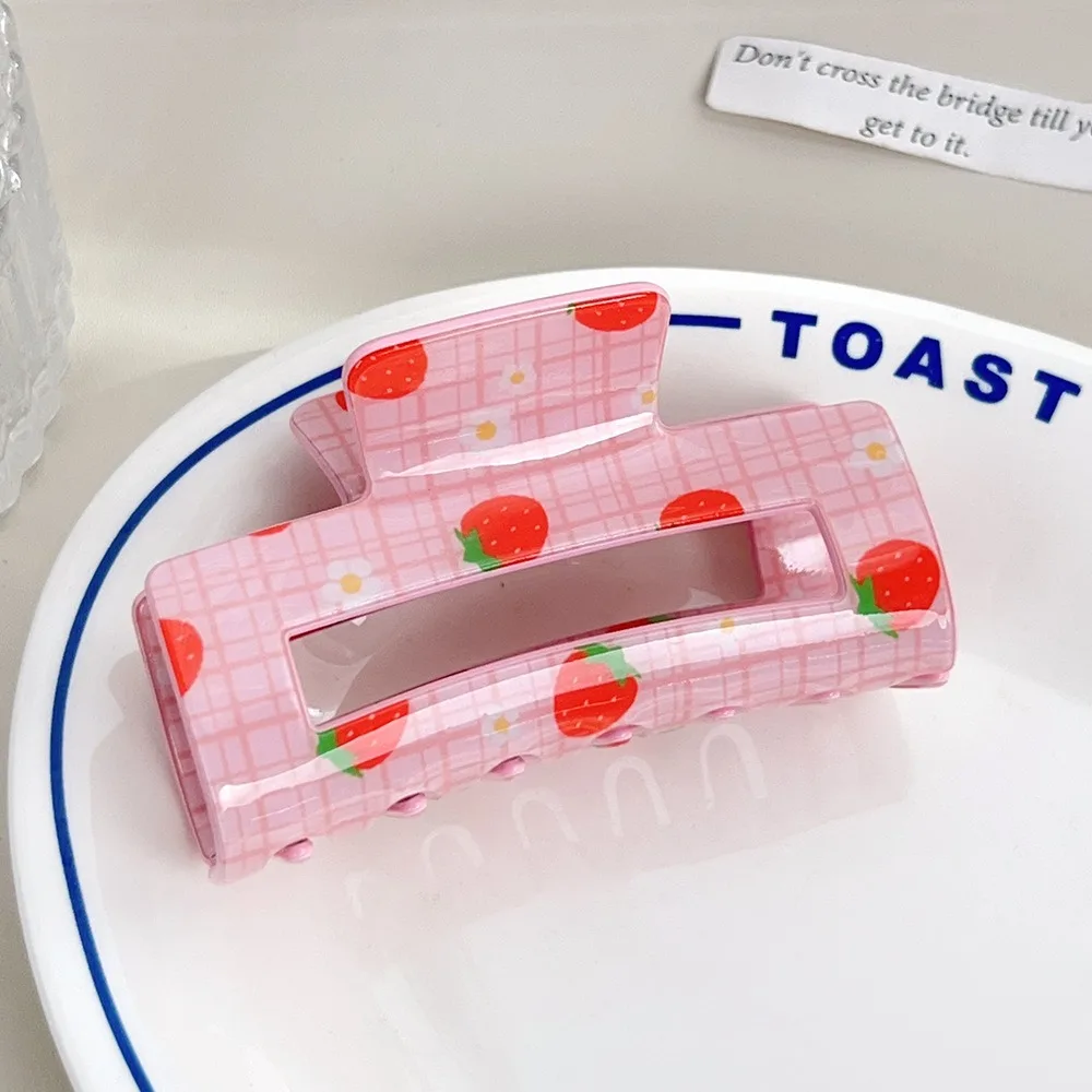 

Cherry/Watermelon Fruit Series Crab Clip Square Lovely Geometry Hair Claw Hollow Ponytail Clip Acetic Acid Shark Clip Daily