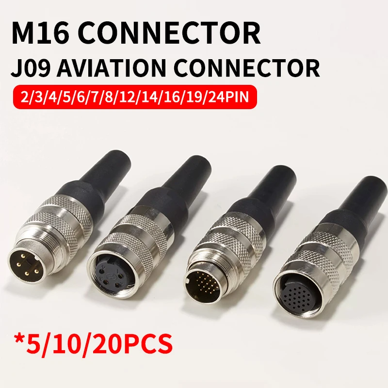 

5/10/20PCS official aviation straight J09 female plug IP67 waterproof M16-2 3 4 5 6 7 8 12 19 24 pins metal connector