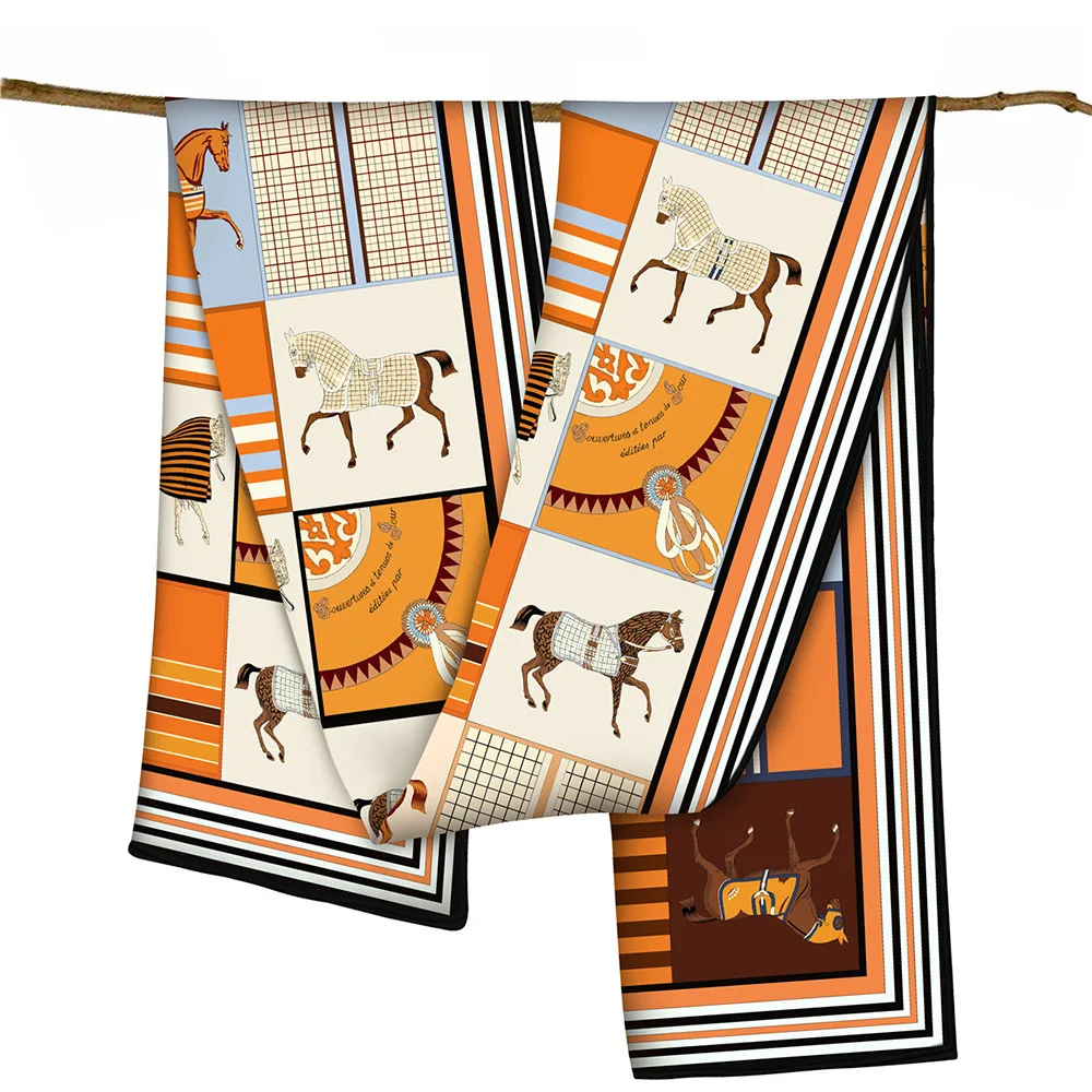 

Horse Print Twill Scarf 150CM 40CM Long Shawls Woman Scarves for Neck Hair Accessories Bag Belt Decoration Christmas Gift