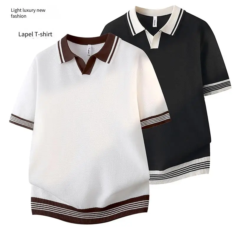 Summer Casual Color-Blocked Short-Sleeve Mens Polo Shirt Breathable Lapel T-Shirt Comfort Y2K Versatile Outdoor-Homewear Tops