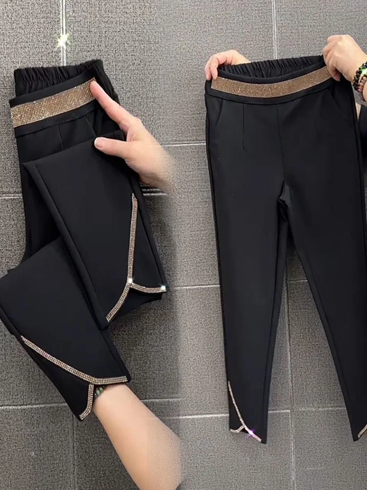 HighWaist Harun Pants Women\'s Spring/Autumn Fashion Large Size Women\'s Pants Elastic Waist Loose Casual Straight Tube Pants 4XL