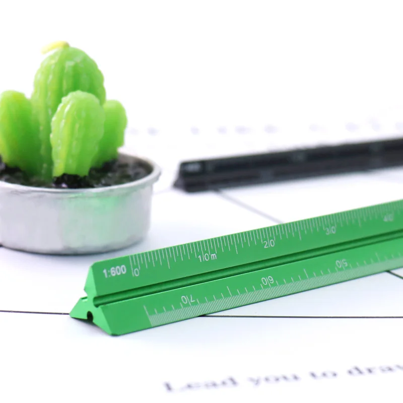 1Pc 15cm 6'' Solid Aluminum Triangular Triangle Metric Scale Measure Ruler 1:20-1:600 Drawing Tool School Office Supplies