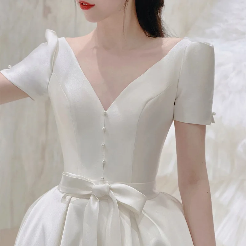 Elegant Satin Wedding Dress - close-up view