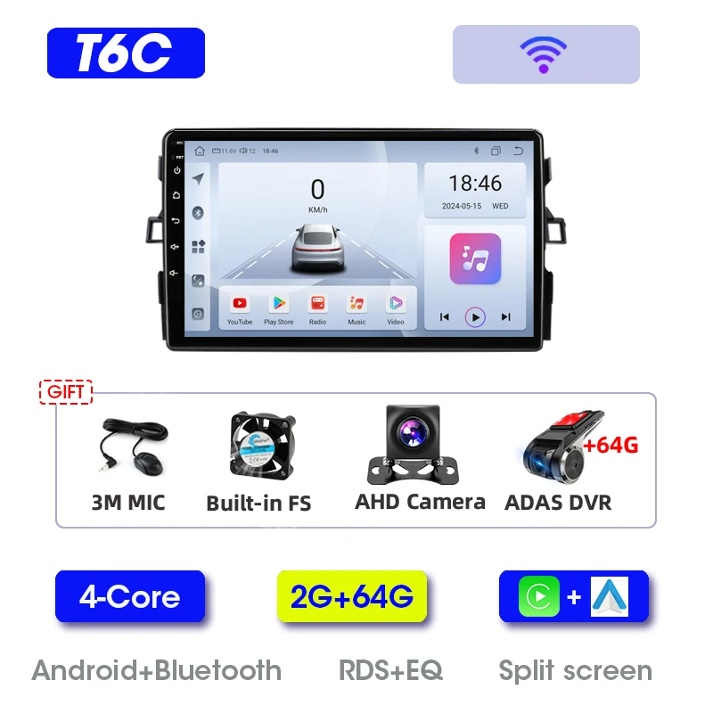 Srnubi 2Din Autoradio CarPlay AndroidAuto WiFi GPS BT Ondersteuning Backup Camera Video Muziek Voor Toyota Auris E150 2006-2012 Stereo