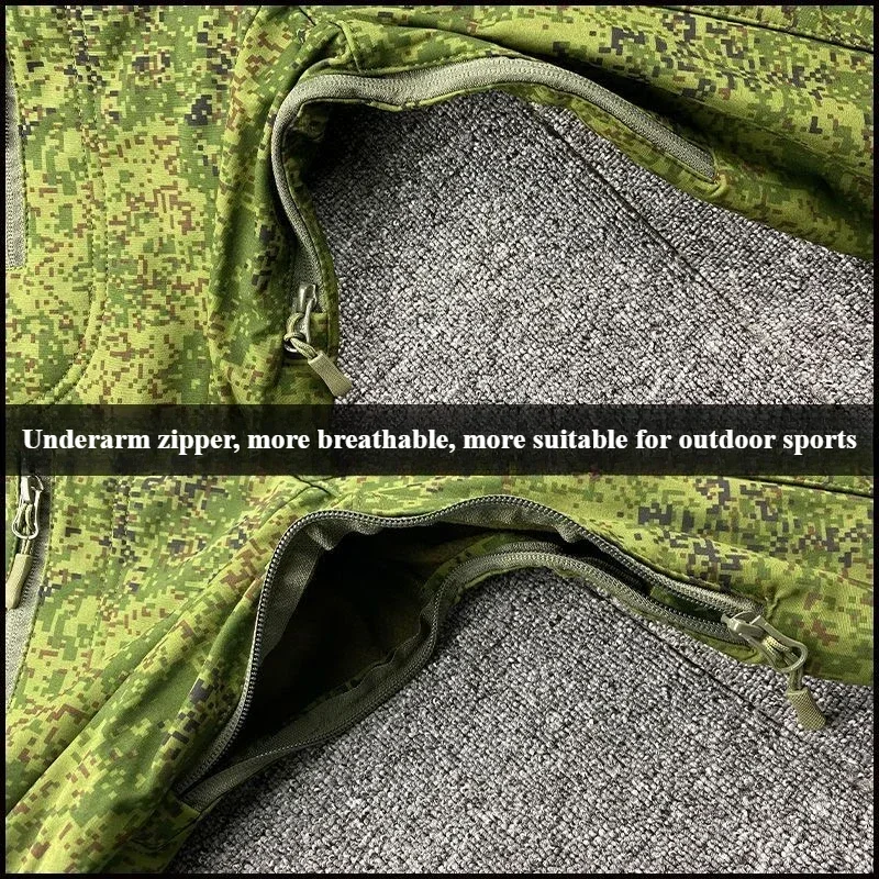 Mens Waterproof Windproof Training Set Hooded Soft Shell Russian Camouflage Clothingof Multi Pocket Work Pants 2-piece Set