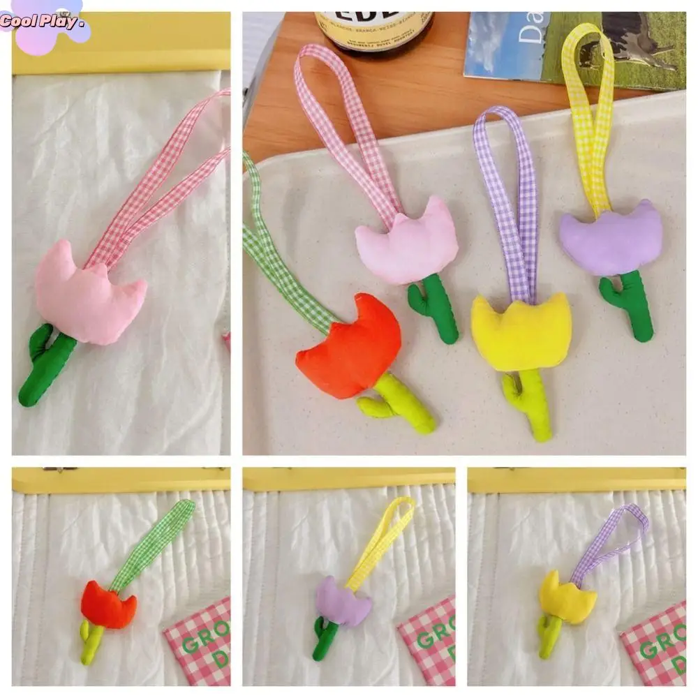 

Korean Style Flower Keychain Cute Plush Stuffed Tulip Plush Keyring Colorful Kawaii Tartan Tulip Pendant Hanging Accessory