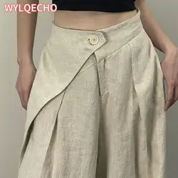 Basic Folds Asymmetric Wide Pants Casual Loose Low-Waisted Wide Leg Pants Women 2024 Autumn Spring Fashion Strreetwear