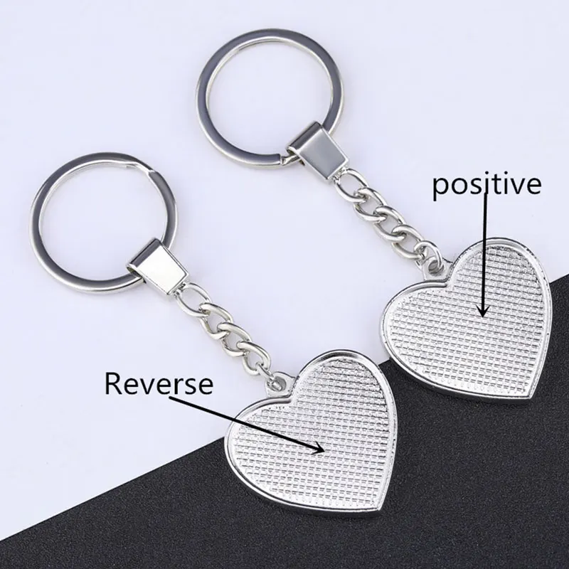 20PCS Keychains Settings 30mm Double Sided Blank Heart Cabochon Base Tray For DIY Making Key Chains Jewelry Findings Accessories