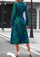 Elegant Random Print Button Down Shirt Dress Women's Long Sleeve Belted Waist Midi Dress Spring Fall Office Casual Dress - Image 2
