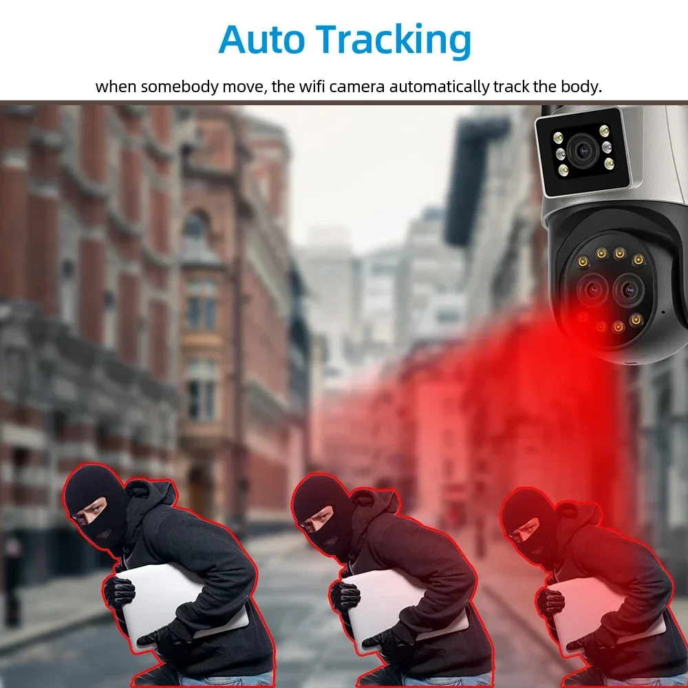 Auto Tracking 12MP Wifi PTZ IP Security Camera Outdoor Three Lens 8X Zoom Wireless CCTV Surveillance Camera Color Night Vision