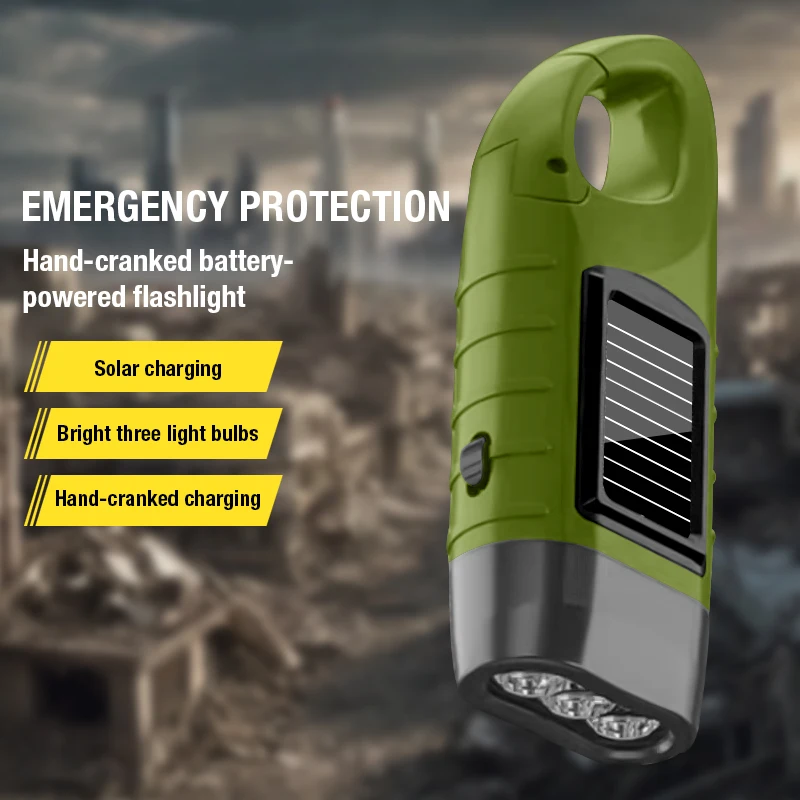 Solar powered hand cranked flashlight multifunctional camping power supply LED emergency light outdoor lighting generator flashl