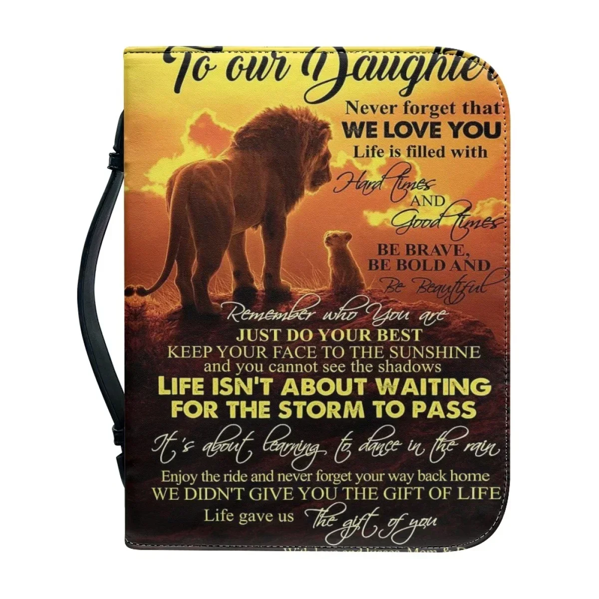 Lion Bible Praise Verse Print Bible Cover Case Women's Leather Handbags Zippered Handle Bible Bag Practical Storage Bags