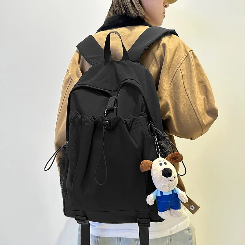 Mochilas de nailon con diseño de telas combinadas para mujer, morrales informales de gran capacidad, con bolsillo Interior Simple y cremallera, para estudiantes, 2024