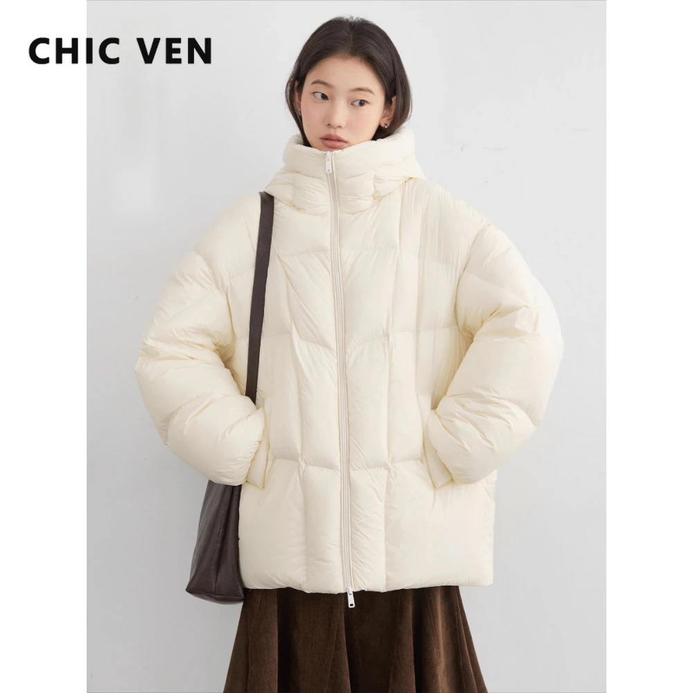 

CHIC VEN Women Down Coats Loose Casual Hooded Stand Up Collar Down Jacket 90 White Duck Down Warm Autumn Winter 2025