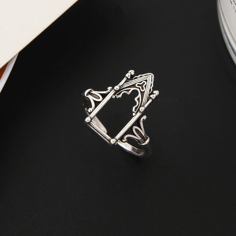 2023 New Vintage Castle Door Ring For Women Fashion Silver Color Goth Jewelry Heart Zircon Poker Rose Open Ring Trend Couple Gif