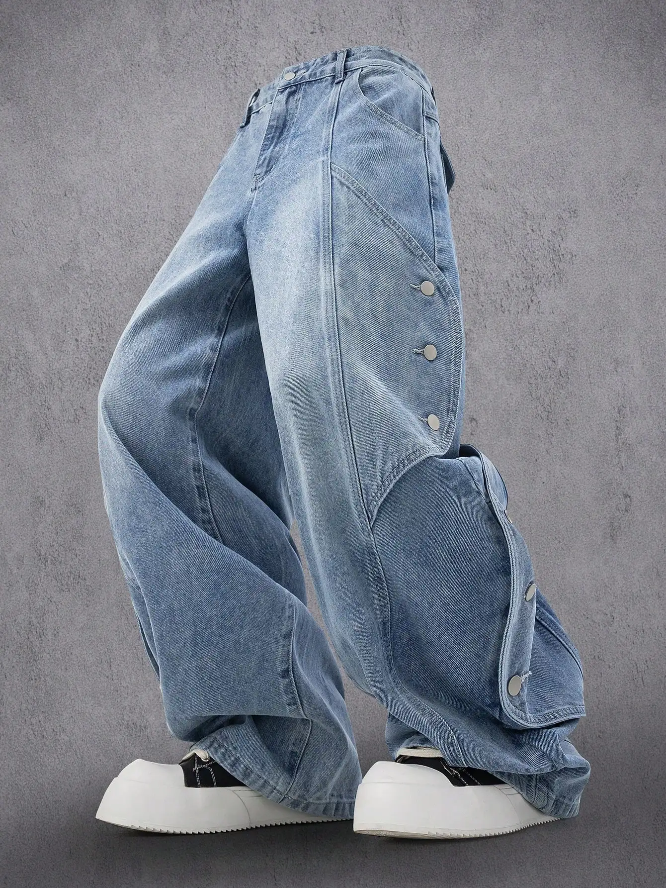 Men's Washed Blue Wide-Leg Jea - огляд і ціна Street Fashion Outfit