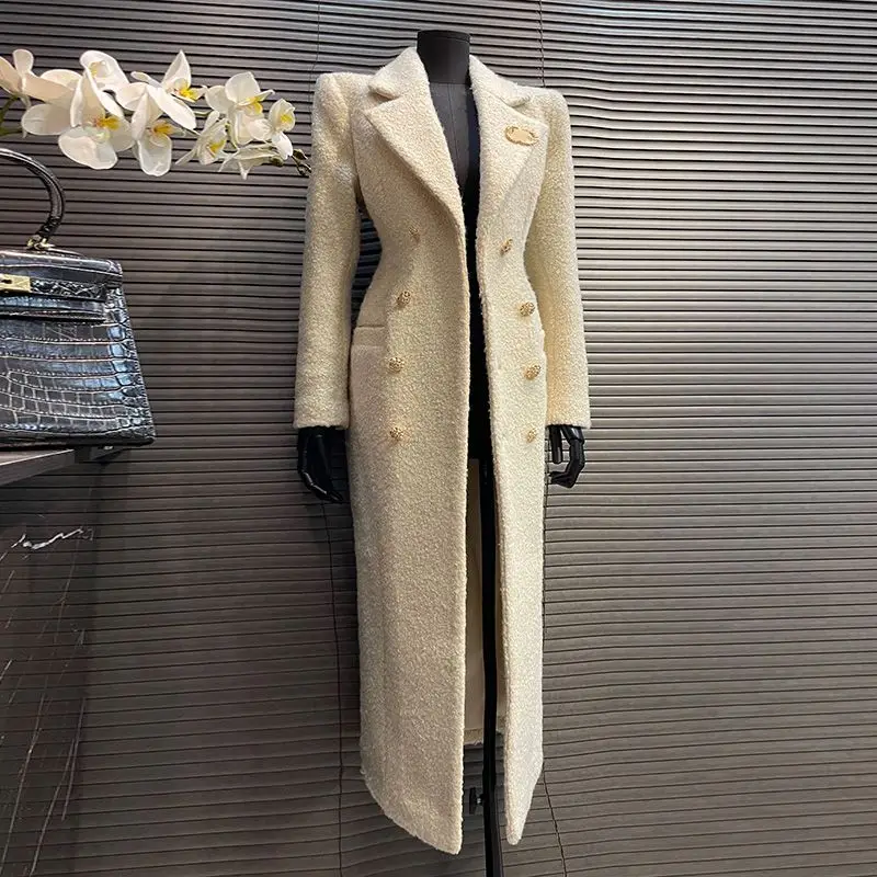 Luxury High-quality Long Wool Coat Women's Autumn Winter Slim Tweed Trench Coat Jacket Long-sleeved Outerwear Office Lady's Coat