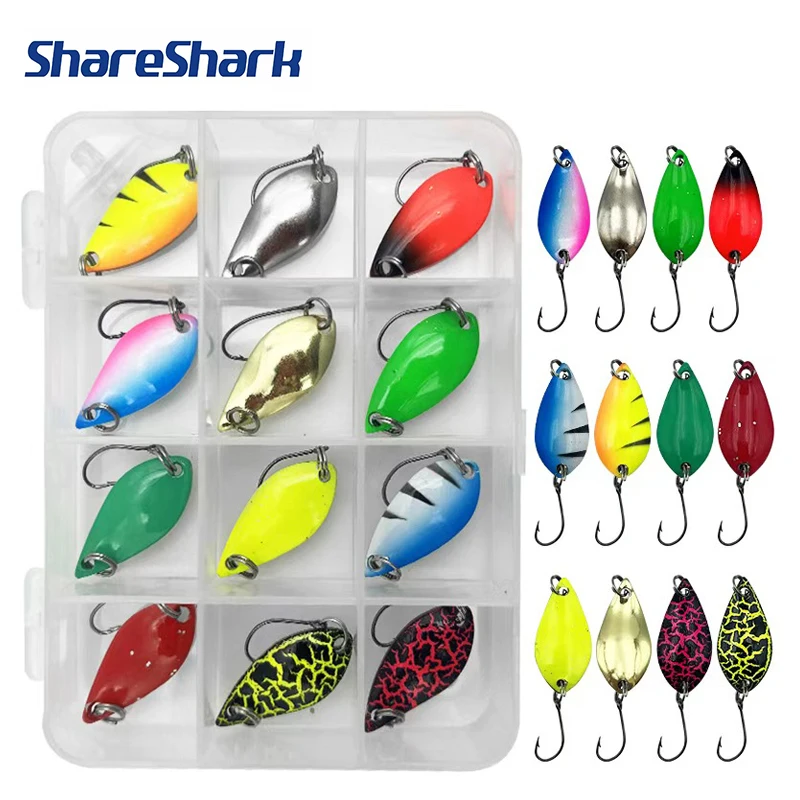 ShareShark 12 Stück/Box Löffelförmiges Kunstköder-Set Metallische Blinkköder Angelzubehör