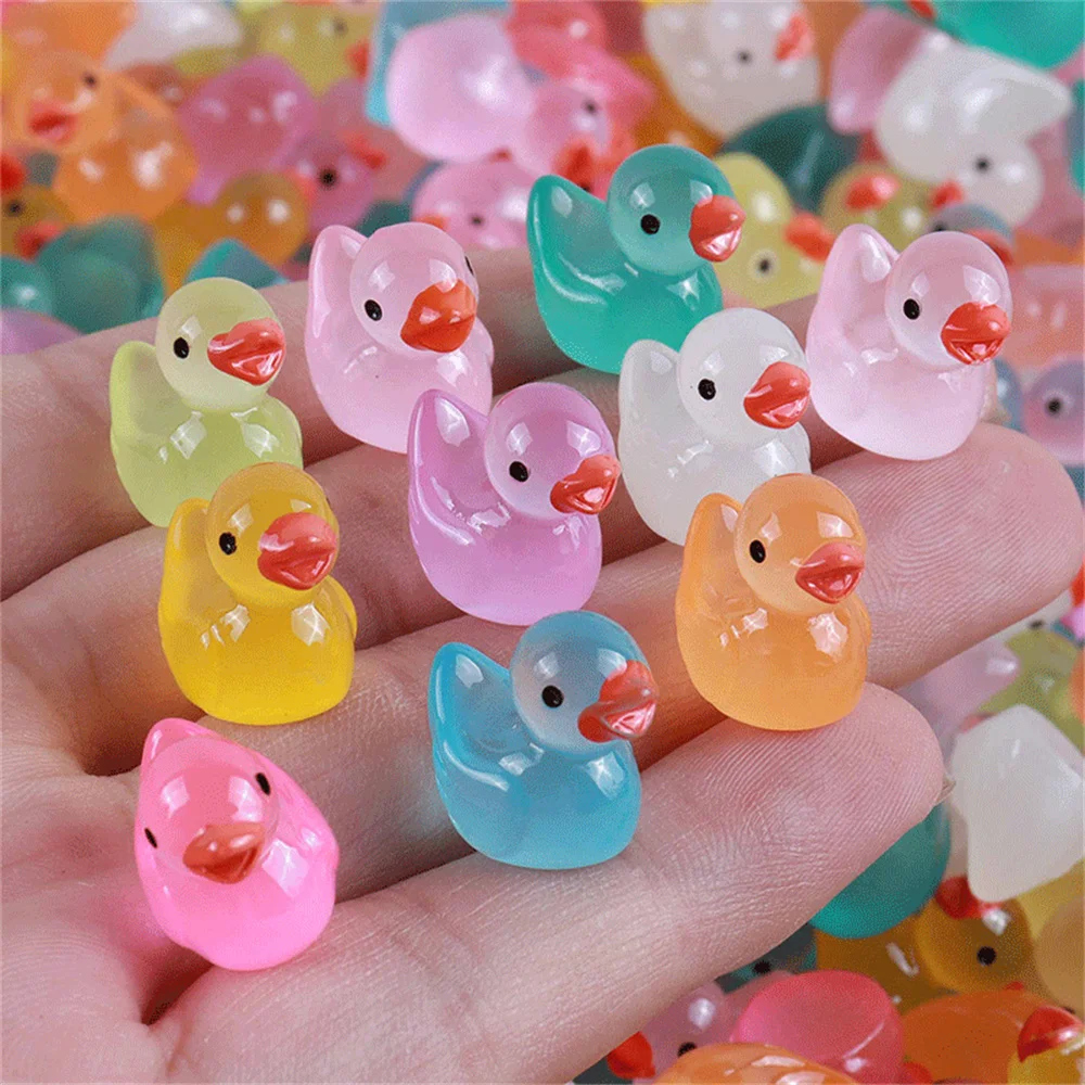 50Pcs Mini Resin Multicolour Ducks Luminous Duck Ornament Miniature Figures Tiny Duck Micro Landscape Fairy Garden Home Decor