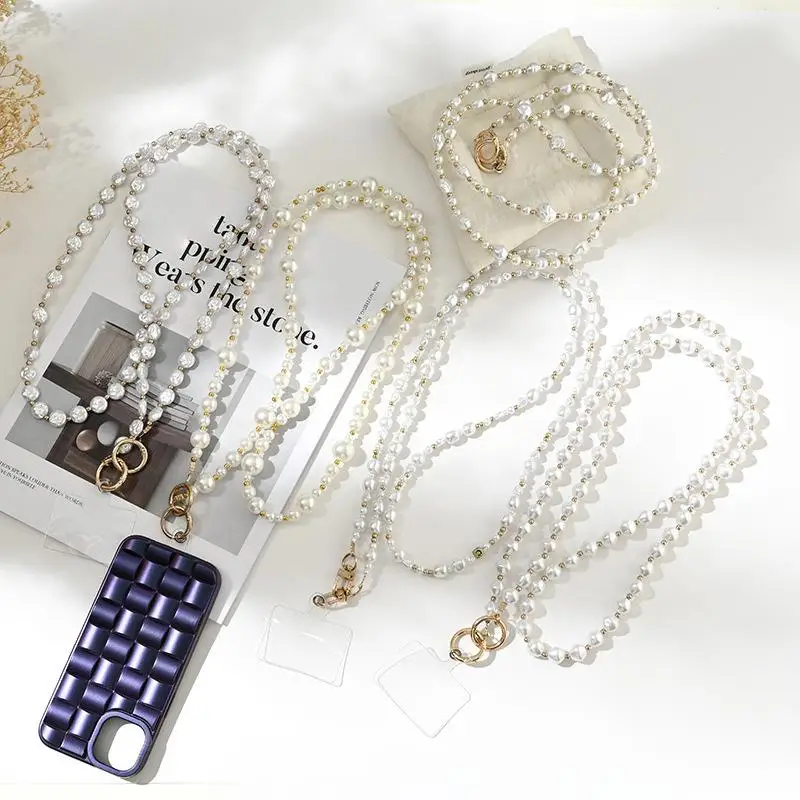Korean Pearl Chain Stylish Accessories Phone Lanyard Beaded Charm Crossbody Bag Chain