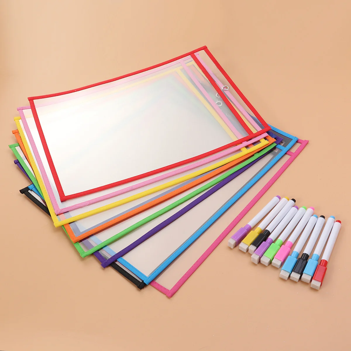 

10 set Pvc File Pockets Reusable Dry Erase Learning Tools For Colorful Educational Supplies Transparent Teaching