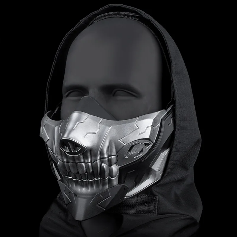 Rebel Skull Half Face Mask,Silicone+Nylon Material Magic Tape Adhesive,Overall Breathable Mesh