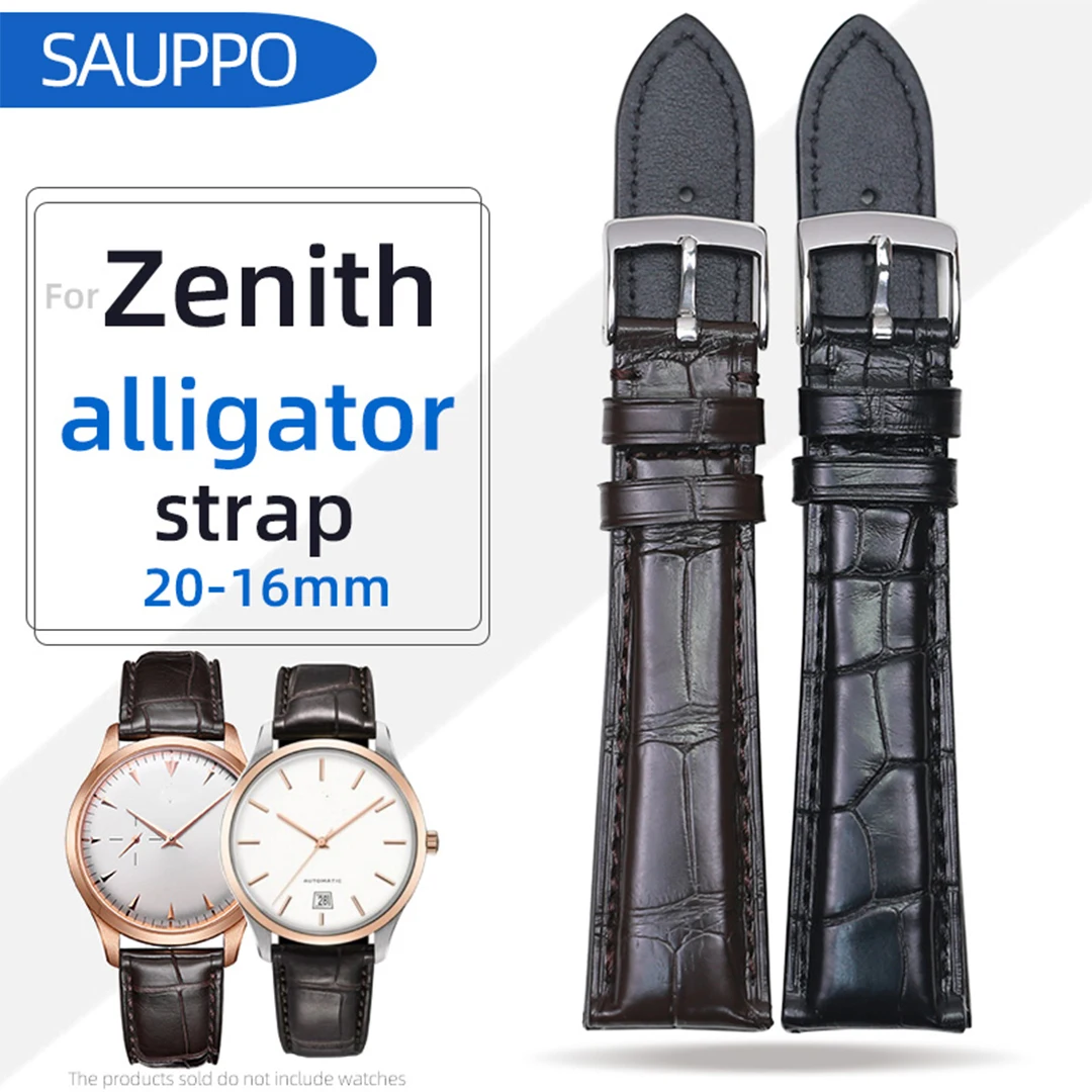 SAUPPO Suitable for ZENITH Captain Alligator Skin Leather Watch Strap Bamboo Grain Crocodile Men Watch Accessories 20mm