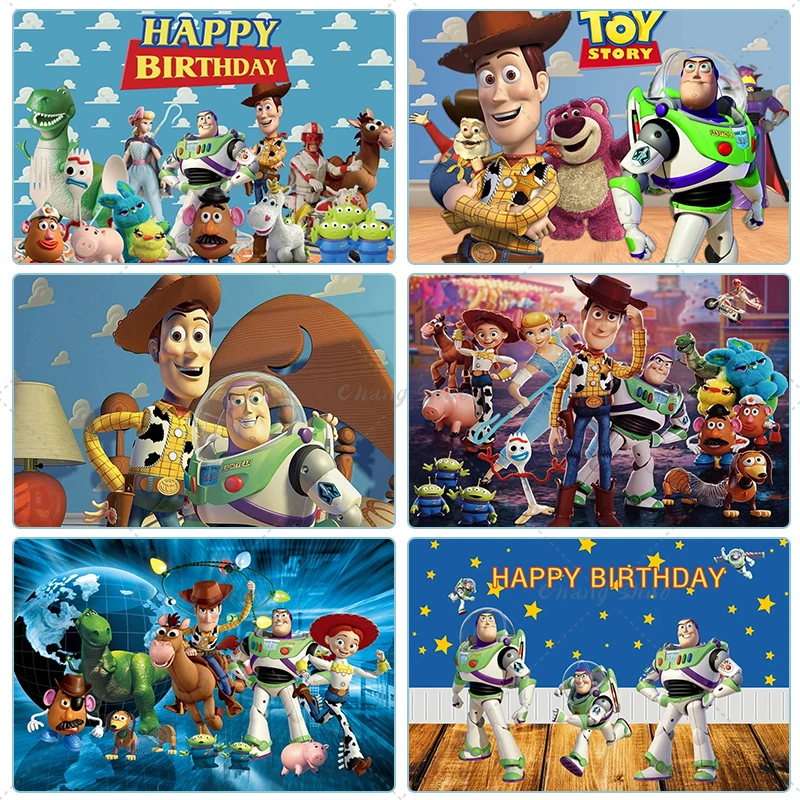 

Customizable Toy Story Photography Backdrops Kids Boy Birthday Party Decor Blue Sky White Clouds Wall Cartoon Photo Background