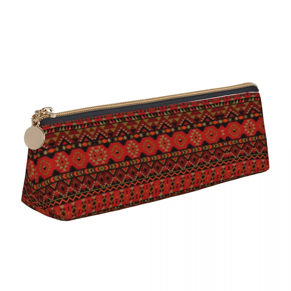 Aesthetic Pencil Case Vintage Ethnic Pencil Box Red Aztec Print Back To School Pencil Cases Kids PU Leather Stationery Organizer