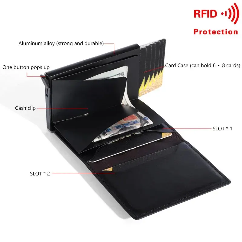 Custom Card Holder Men Wallets Rfid Black Carbon Fiber Leather Minimalist Wallet GiftsFor Men Personalized Male Purses