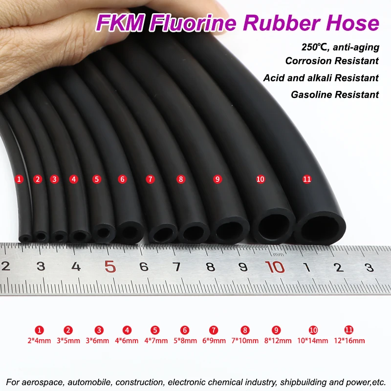 1~10m FKM Fluorine Rubber Tubing ID 2~25mm Corrosion Heat Resistant Viton Petrol Diesel Oil Hose Pipe Fuel Fluororubber Tube