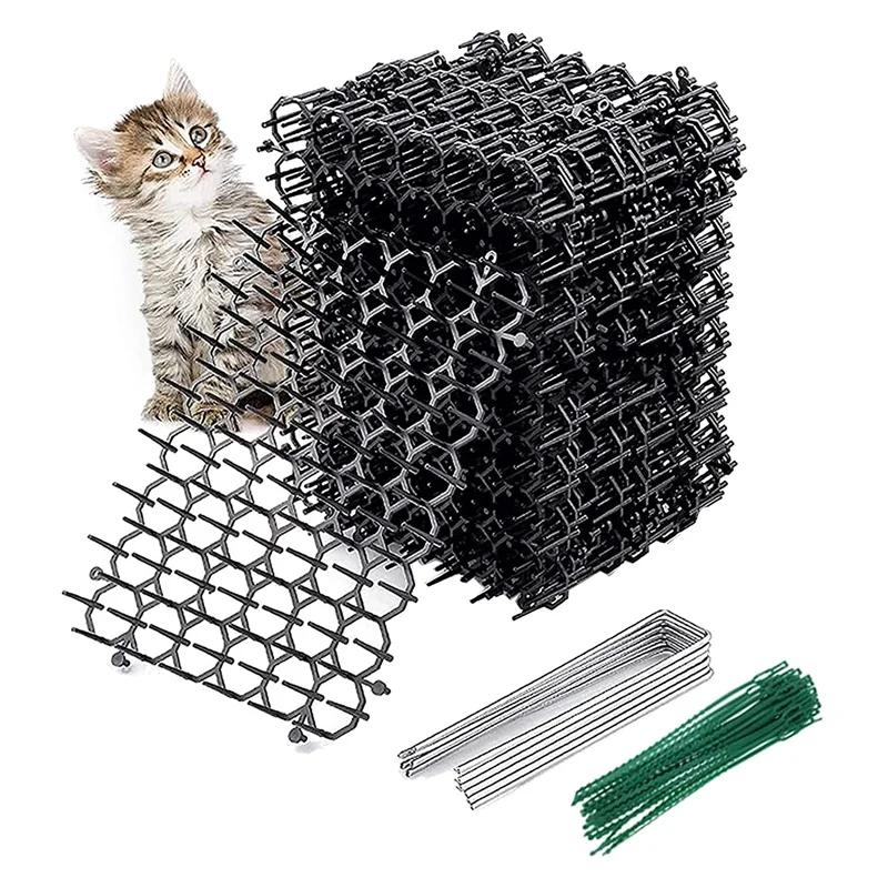 12Pcs Cat Scat Mat With Spikes,At Animal Spikes Repellent,Garden Prickle Strip Dig Stopper Cat Deterrent Spikes