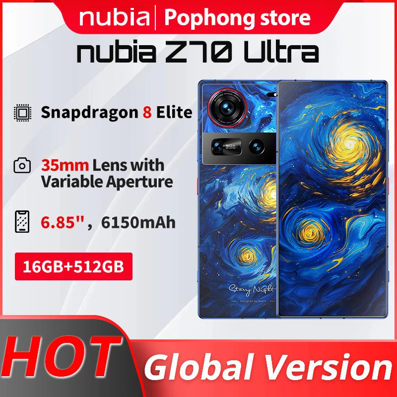 Versión Global Original Nubia Z70 Ultra Snapdragon 8 Elite 6150mAh pantalla completa con cámara inferior de pantalla35mm 80w IP68 y 69