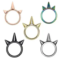 Punk Men Surgical Steel Spiked Septum Ring Nostril Piercing  Nose Clicker Segment Hinged Nose Rings Hoop 16G Cartilage Earrings