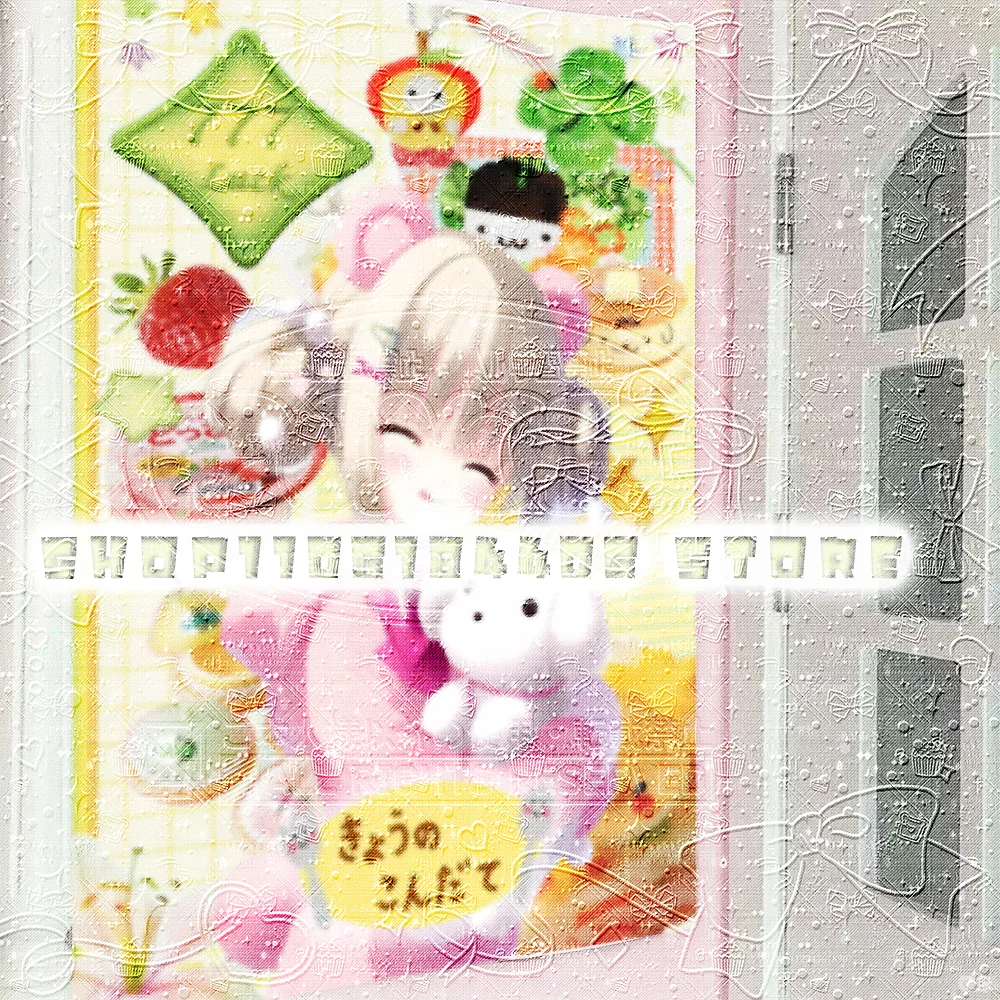 ピンクルーム Pink Loungewear Tapestry, Closed-Eye Smiling Bear Ear Anime Girl Cuddling White Puppy, Full Cute Snack Fruit Lucky Motif