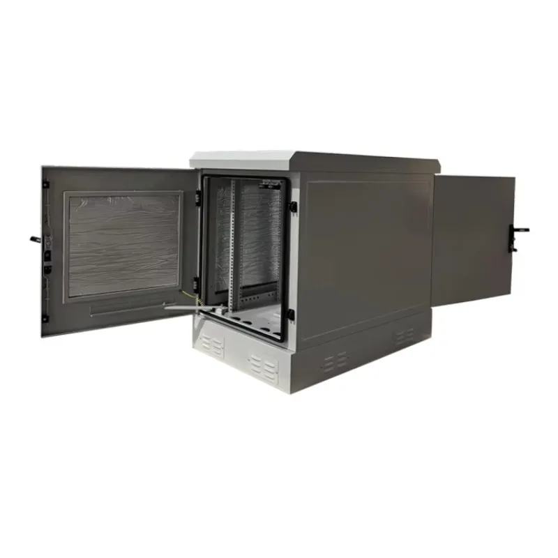 IP55 12U 18U Waterproof Metal Telecom Equipment Outdoor 19 Inch Battery Rack Cabinet with air Conditioner Electric AC Unit