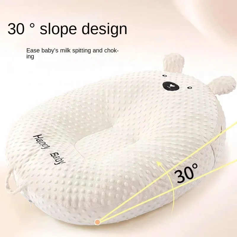Almohada antirreflujo para bebés con soporte para la columna, 30 ° Cuna inclinada antivómitos para recién nacidos, nido de sueño para bebés con forma de oso y diseño antivuelco.
