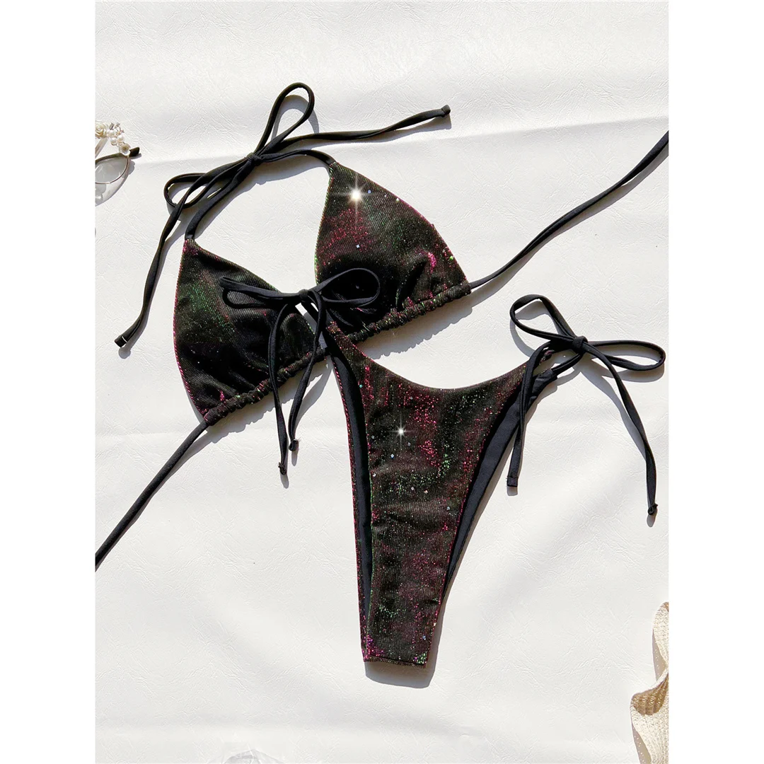 S - XL Sexy Farbverlauf Neckholder-Bikini mit Bindebändern, Damen-Badeanzug, zweiteiliger Bikini-Set, Badebekleidung, Badeanzug, Schwimmbikini V5678 – Detail 5