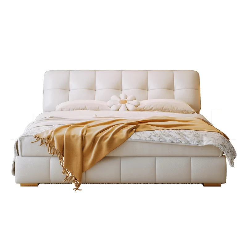 

Nordic Modern Simple Light Luxury Cream Style Double Marshmallow Puff Master Bedroom Queen Fleece Fabric Bed